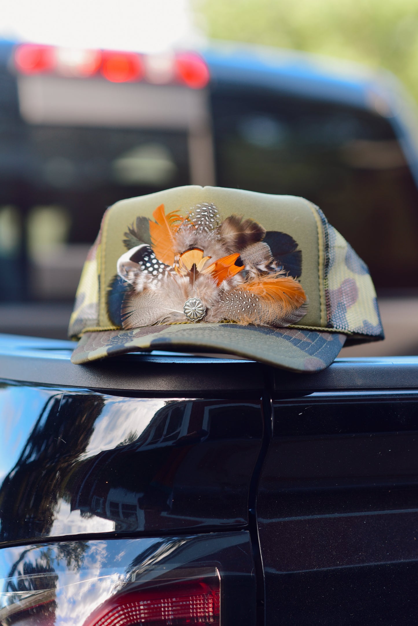 "Hunter's Charm" Feathered Trucker